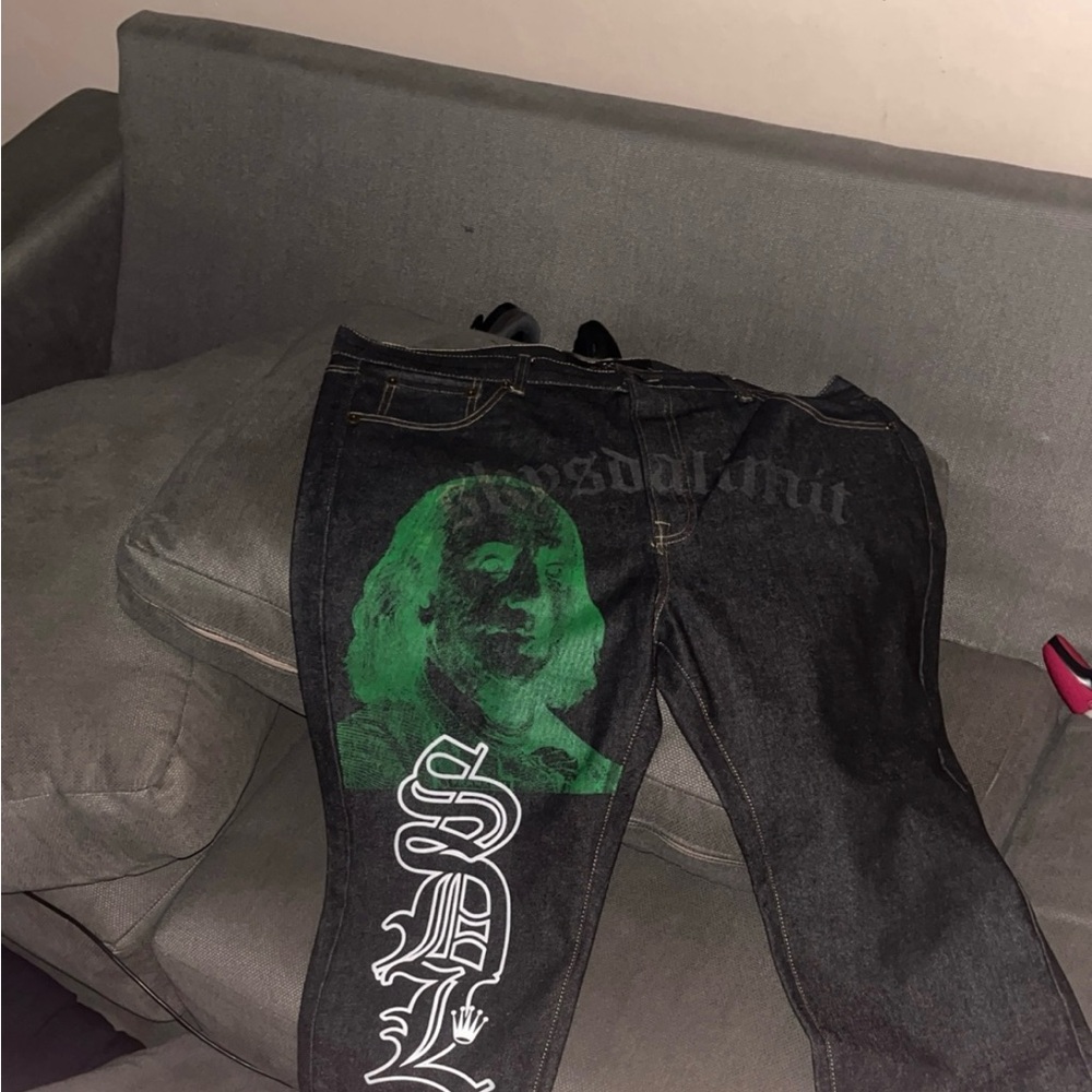 Men's Black Jeans with Green Graphic